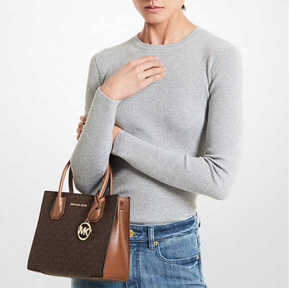 MICHAEL KORS Mercer Medium Logo and Leather Accordion Crossbody Bag Brown NWT - Picture 11 of 16